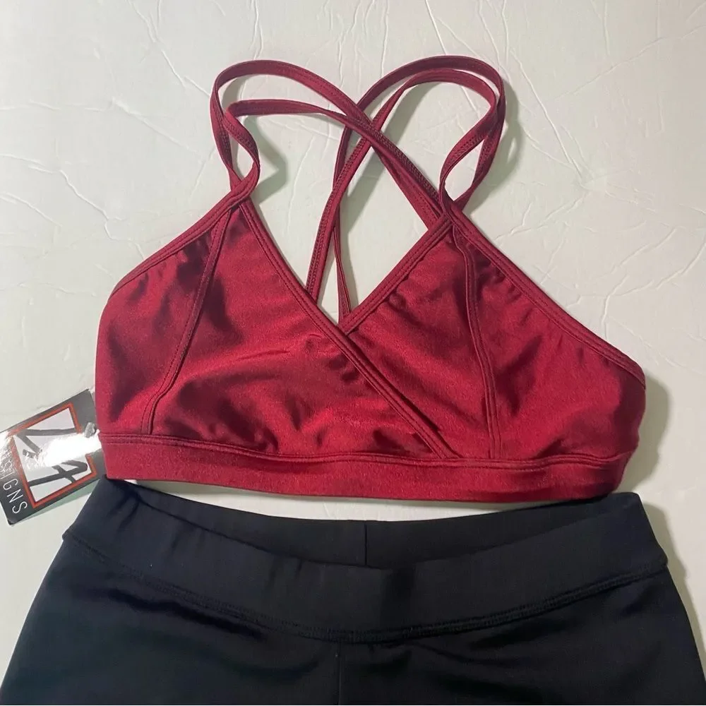 LA dance solo convention tryouts burgundy black 2 piece set MA medium adult NEW